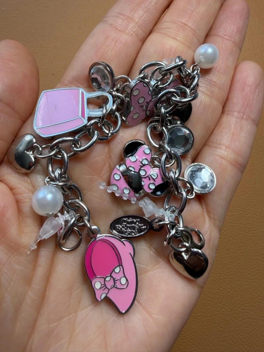 Disney Minnie Mouse Charm Bracelet - Pink Enamel & Silver Tone